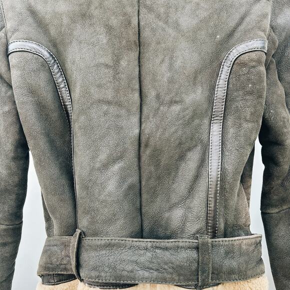 GF Ferre Gianfranco Chocolate Brown Leather Bomber Jacket Shearling 24/38 XS - Picture 9 of 14